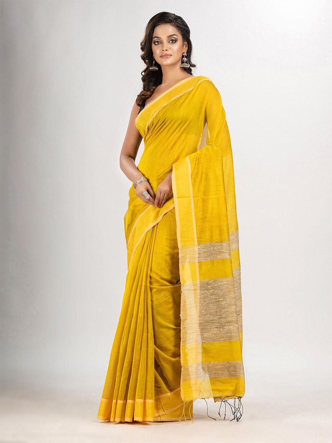 angoshobha yellow woven design handloom saree