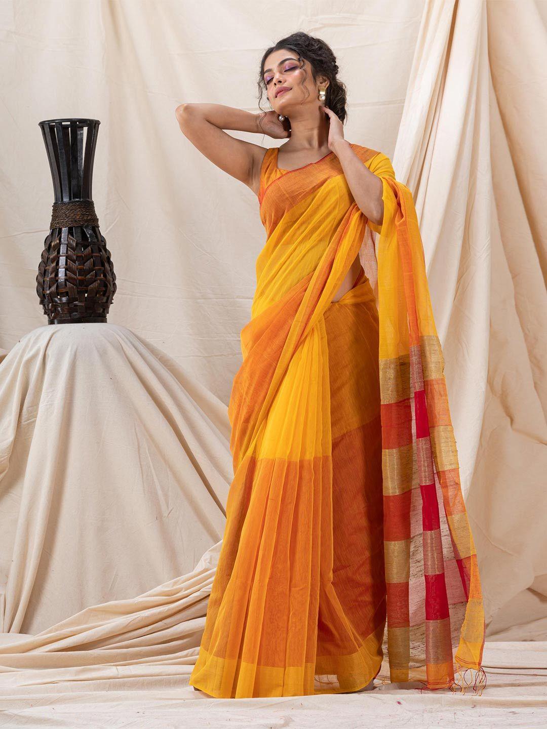 angoshobha yellow woven design handloom saree