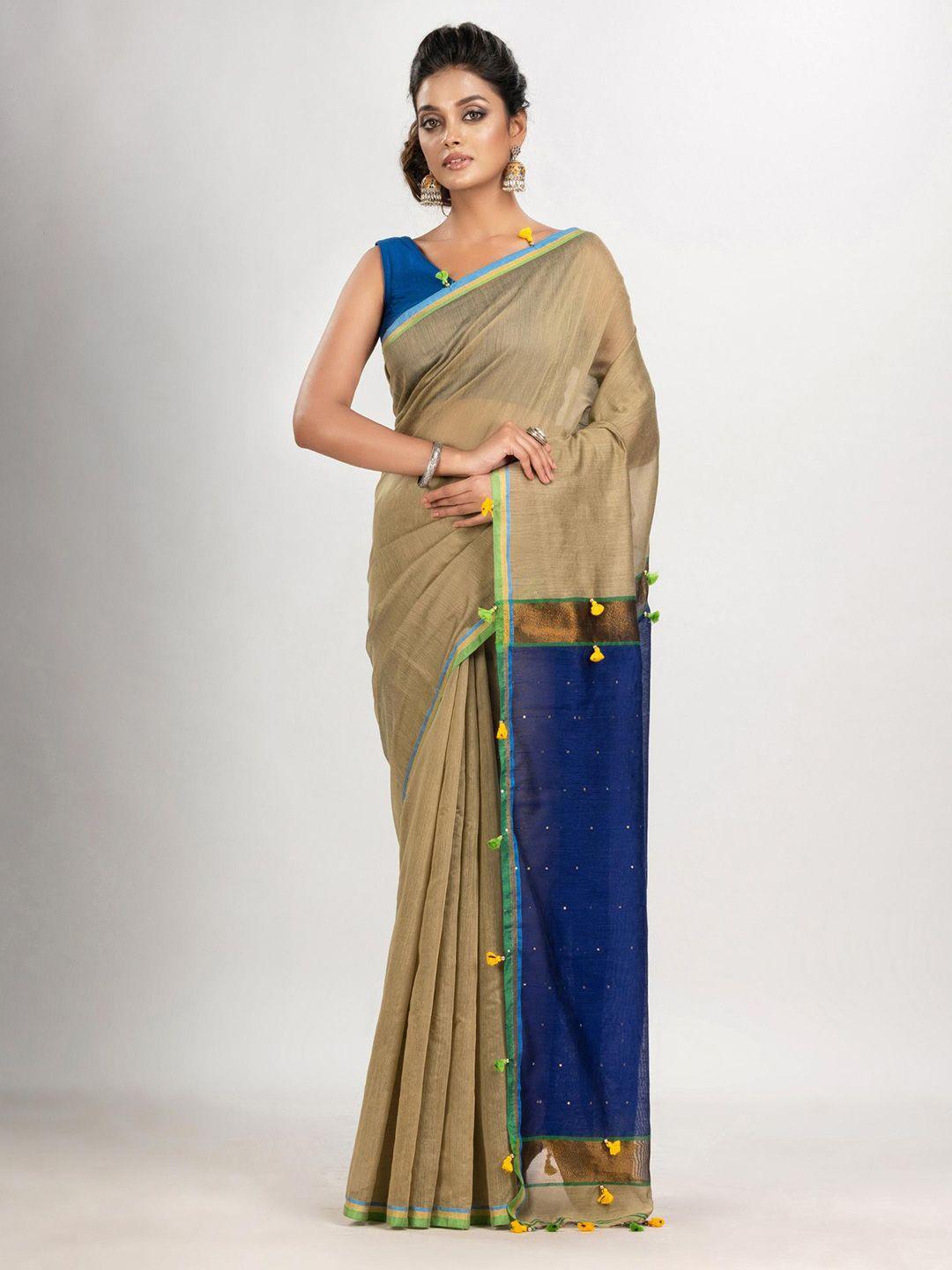 angoshobha beige woven design handloom saree