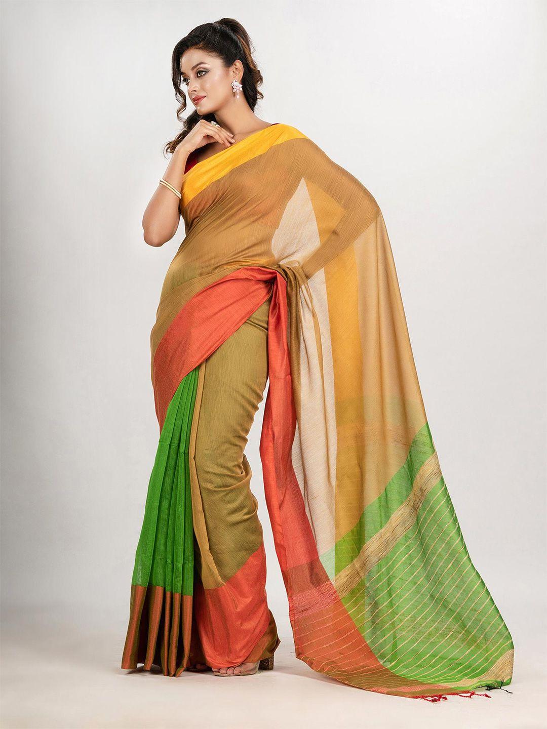 angoshobha beige woven design handloom saree