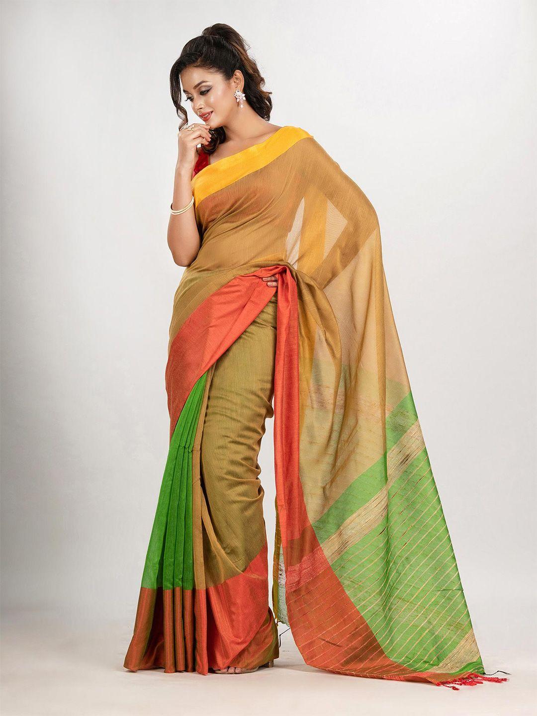 angoshobha beige woven design handloom saree