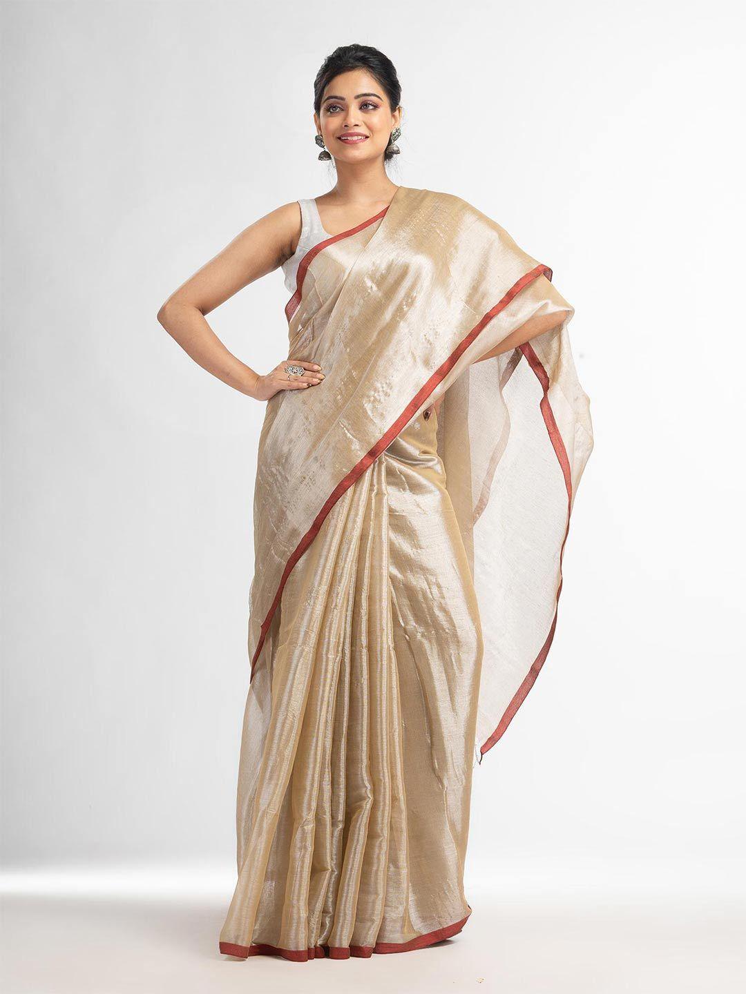 angoshobha beige woven design handloom saree