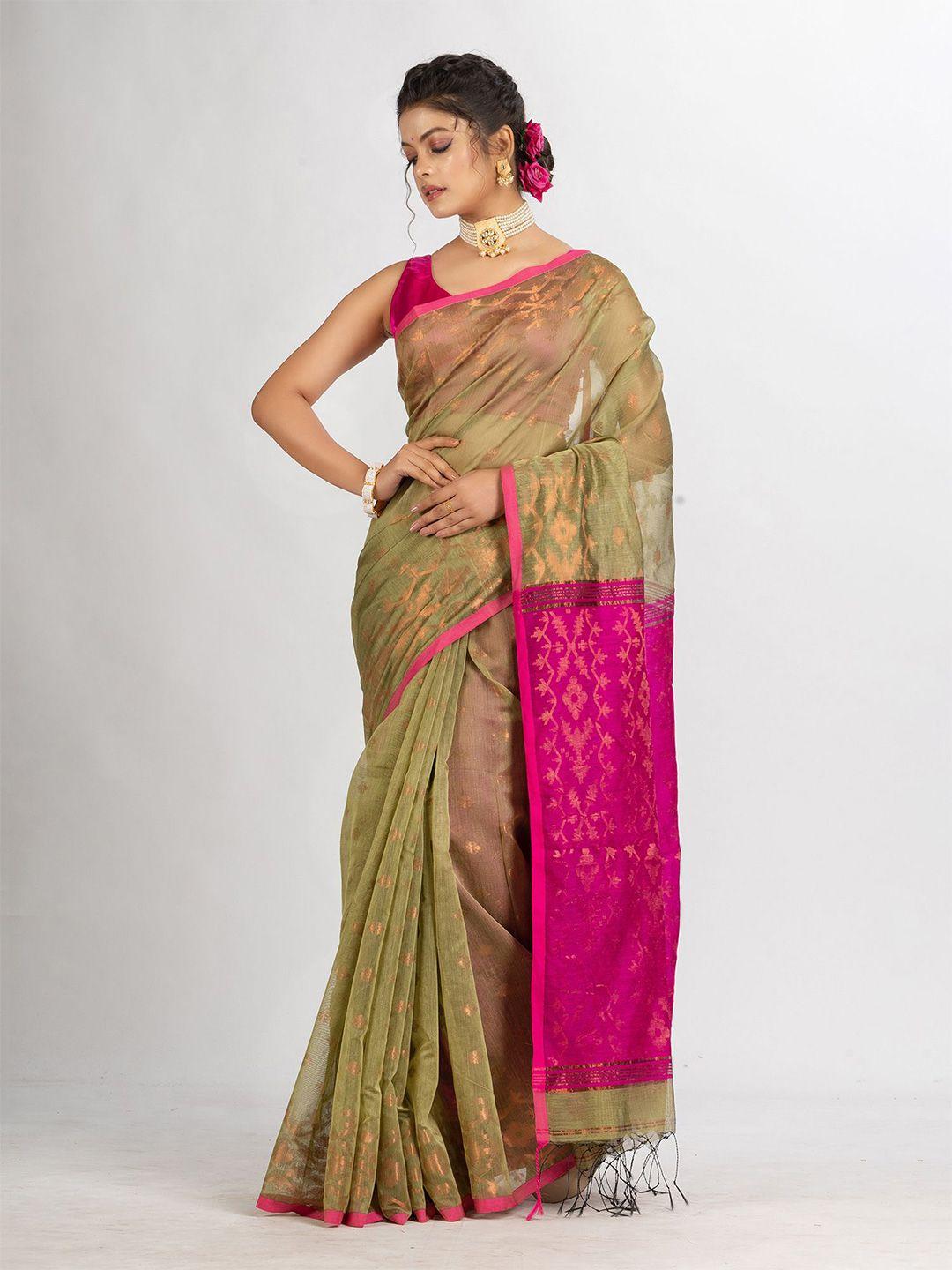 angoshobha beige woven design handloom saree