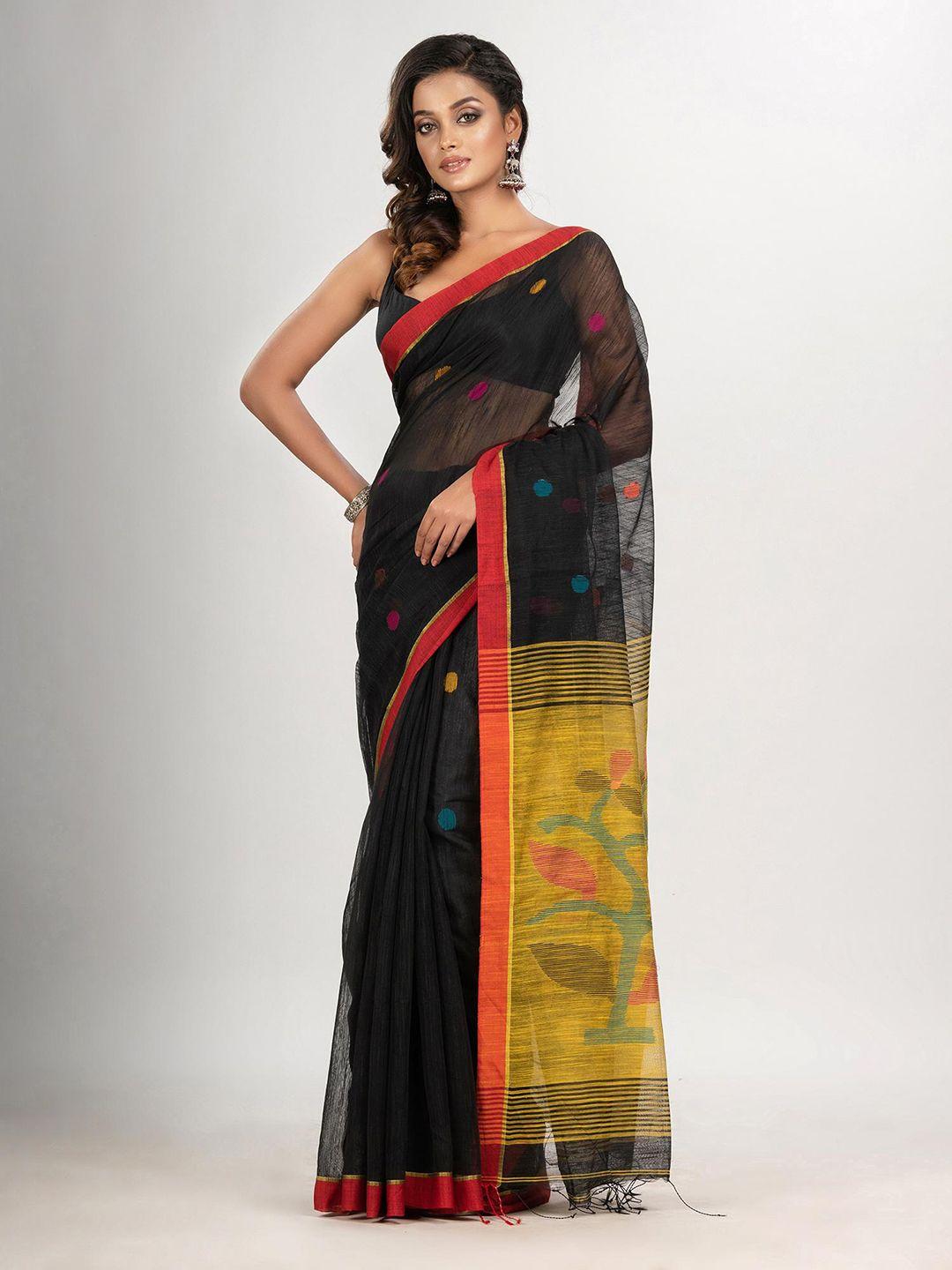 angoshobha black woven design handloom jamdani saree