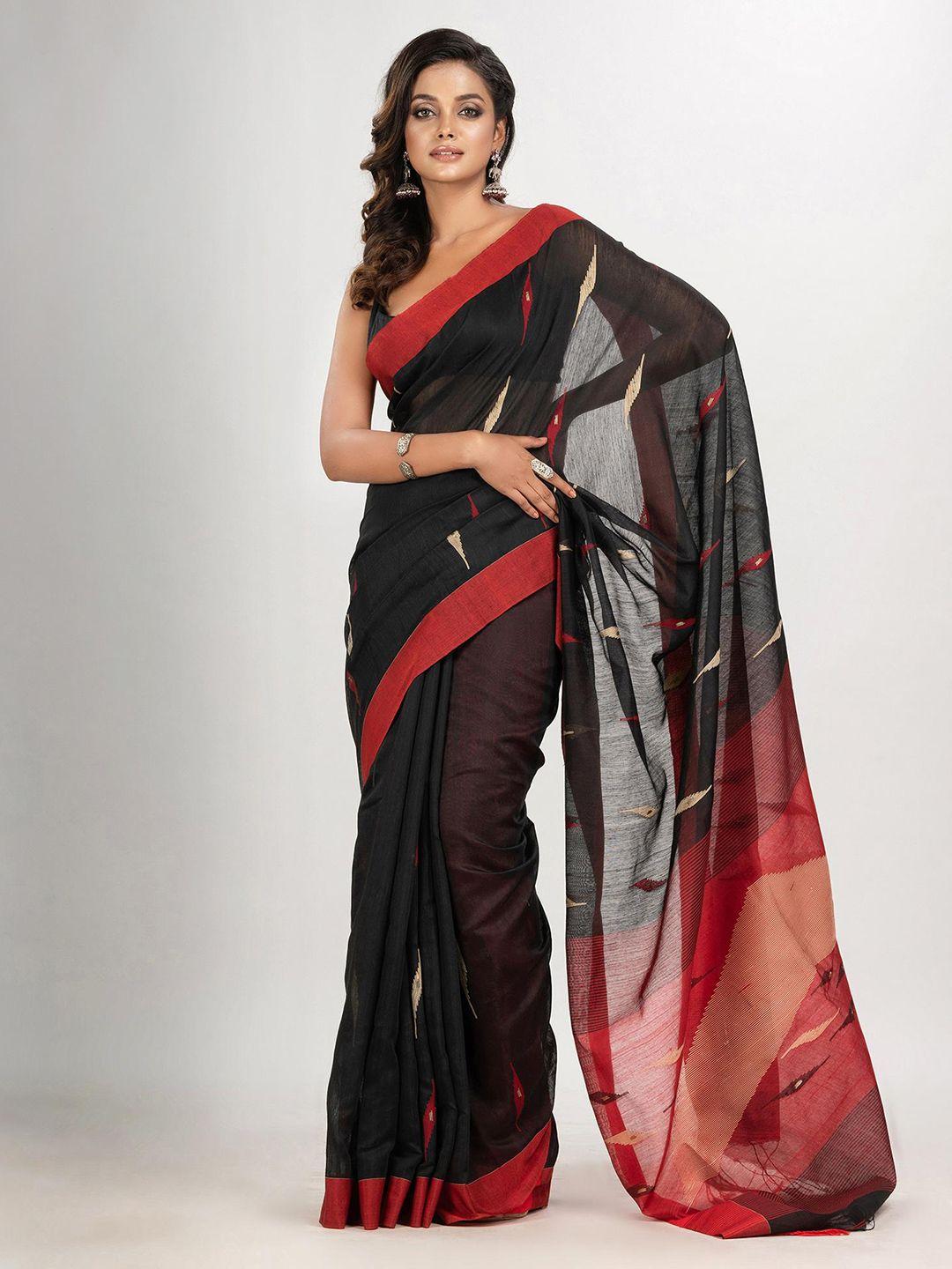 angoshobha black woven design handloom jamdani saree