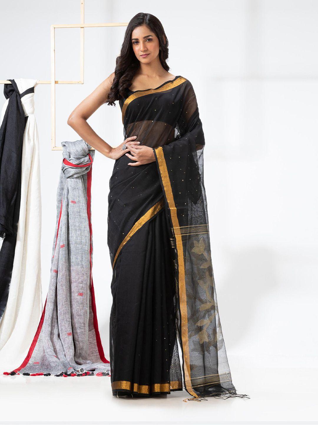 angoshobha black woven design handloom jamdani saree