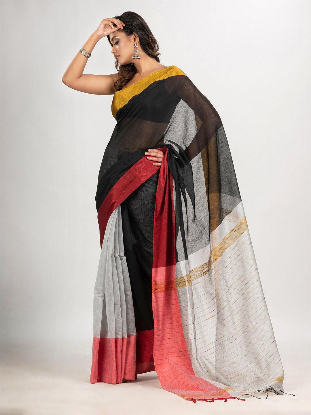 angoshobha black woven design handloom saree