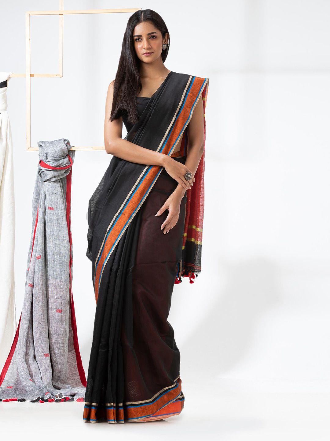 angoshobha black woven design handloom saree