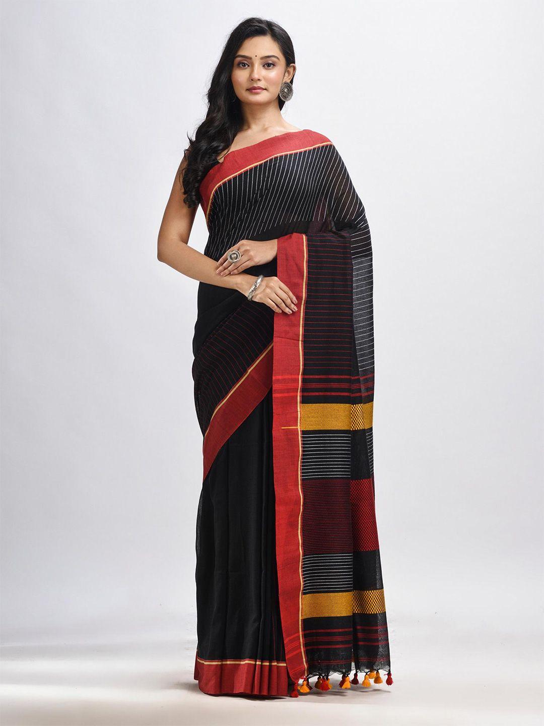 angoshobha black woven design pure cotton handloom jamdani saree