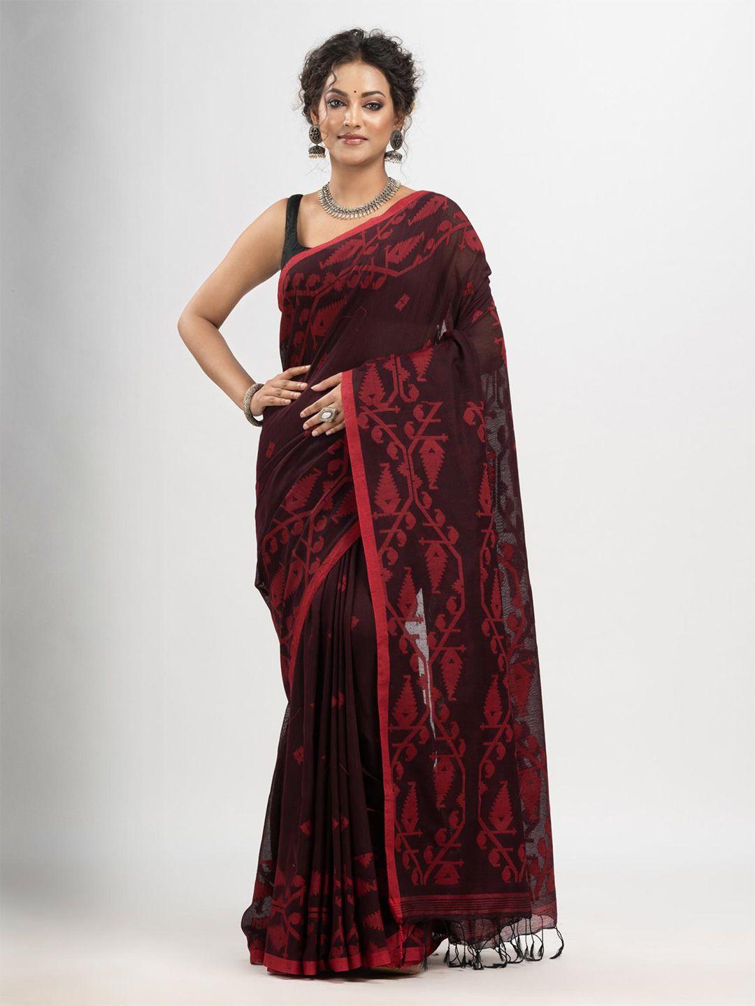 angoshobha black woven design pure cotton handloom saree