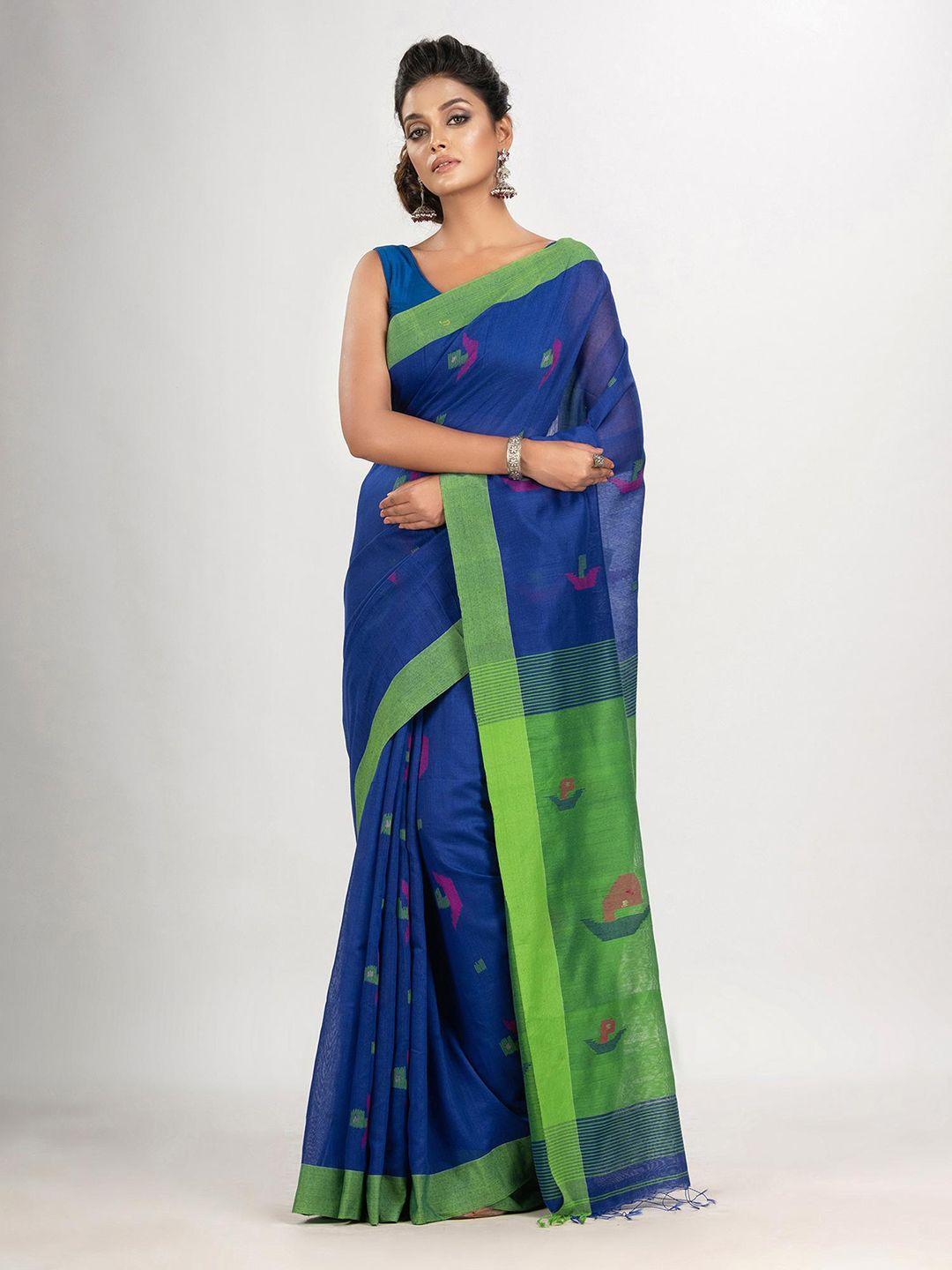 angoshobha blue woven design handloom jamdani saree