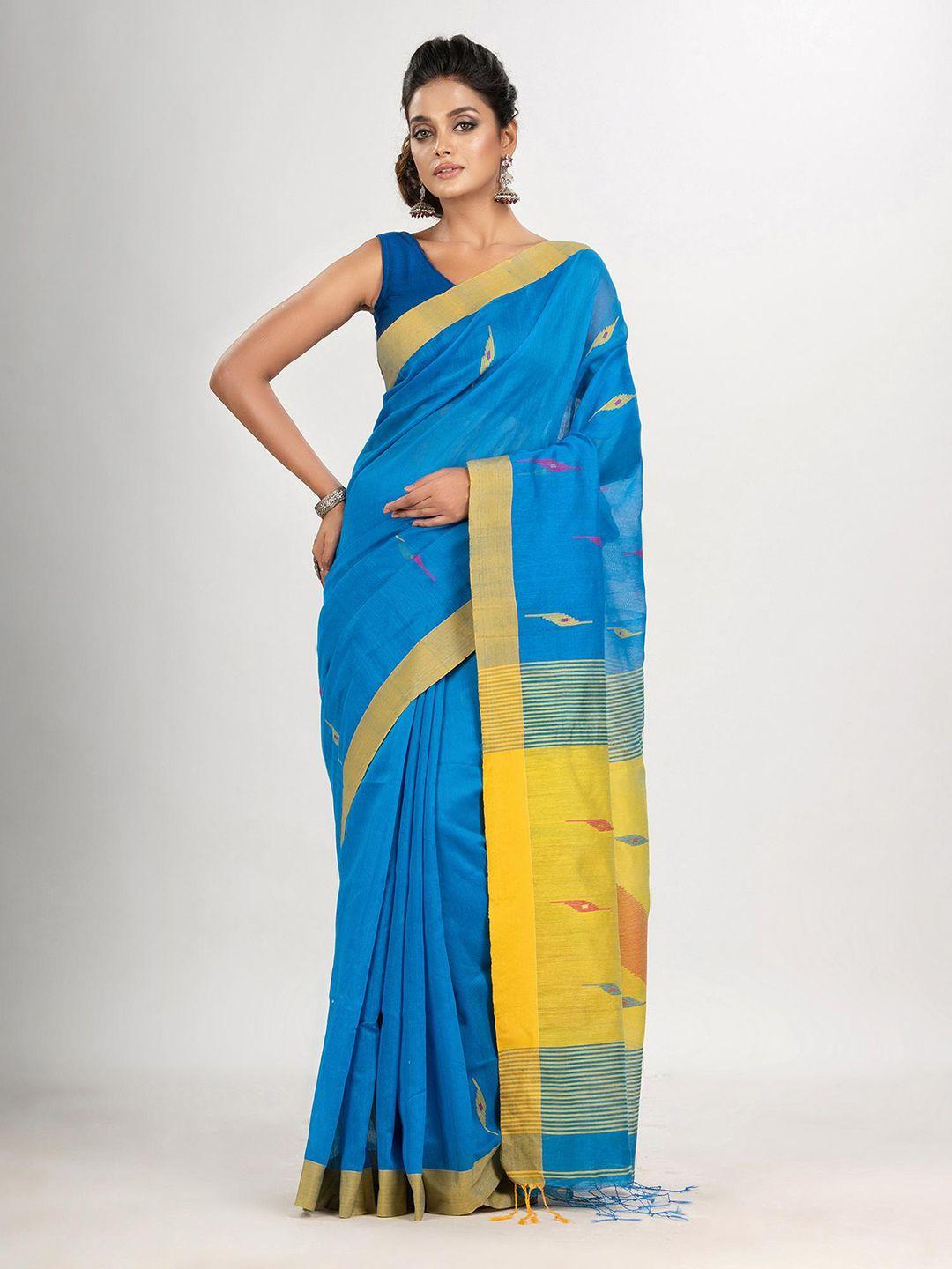 angoshobha blue woven design handloom jamdani saree