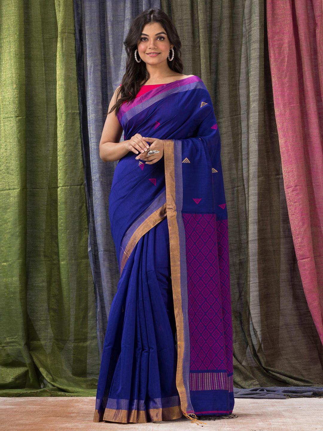 angoshobha blue woven design handloom jamdani saree