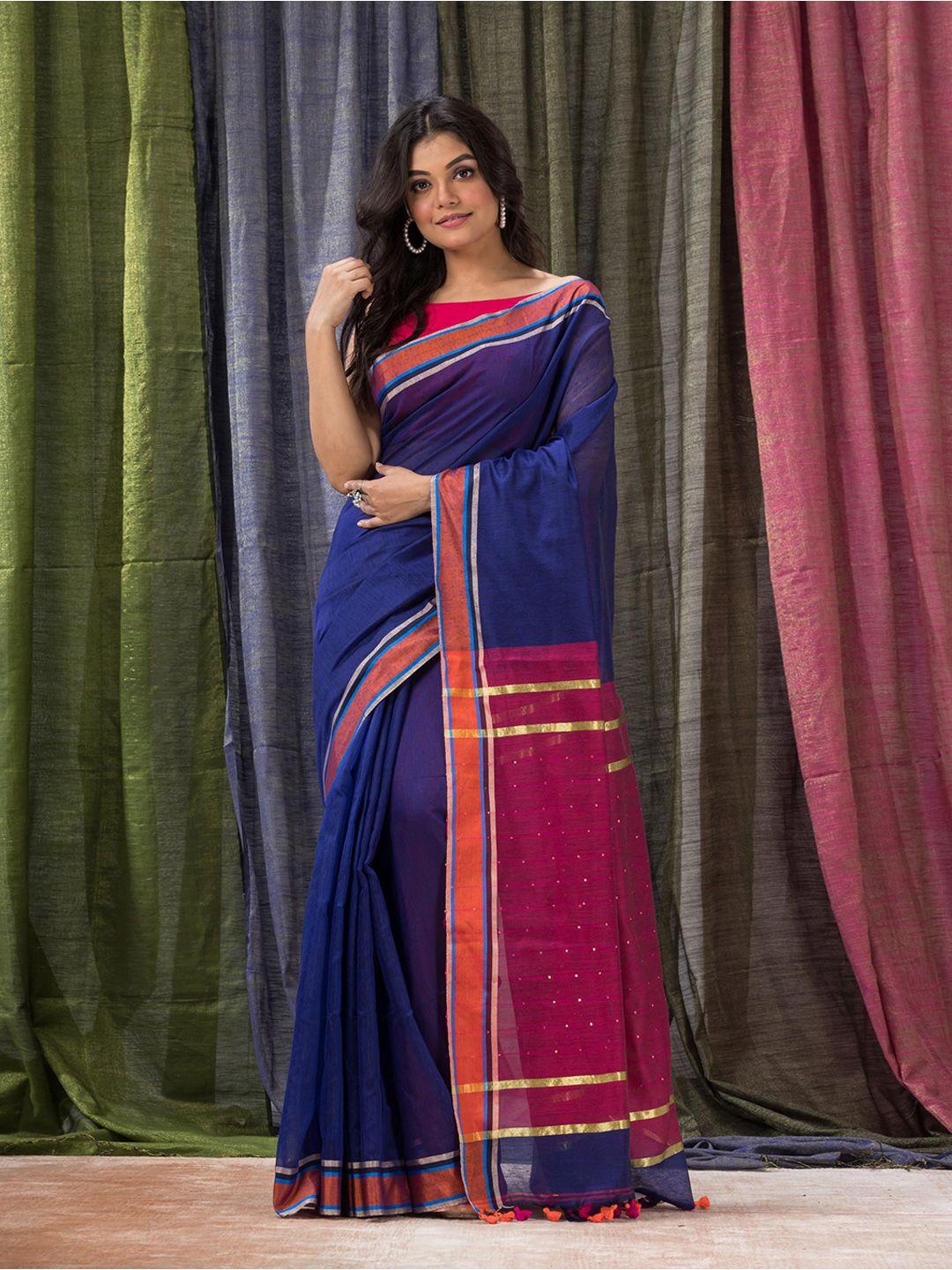 angoshobha blue woven design handloom saree