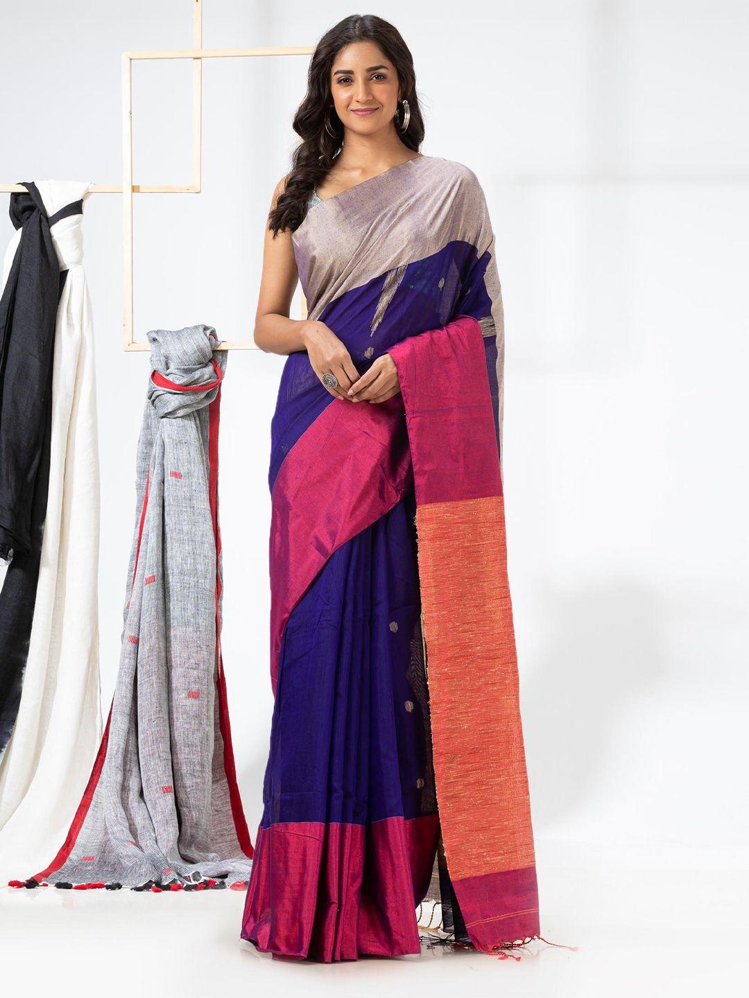 angoshobha blue woven design handloom saree