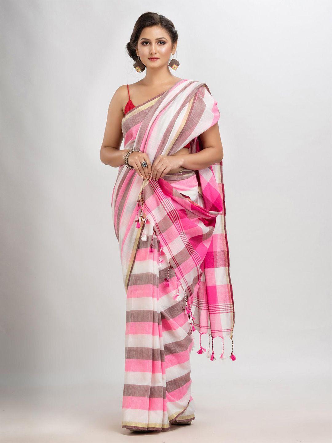 angoshobha checked pure cotton saree