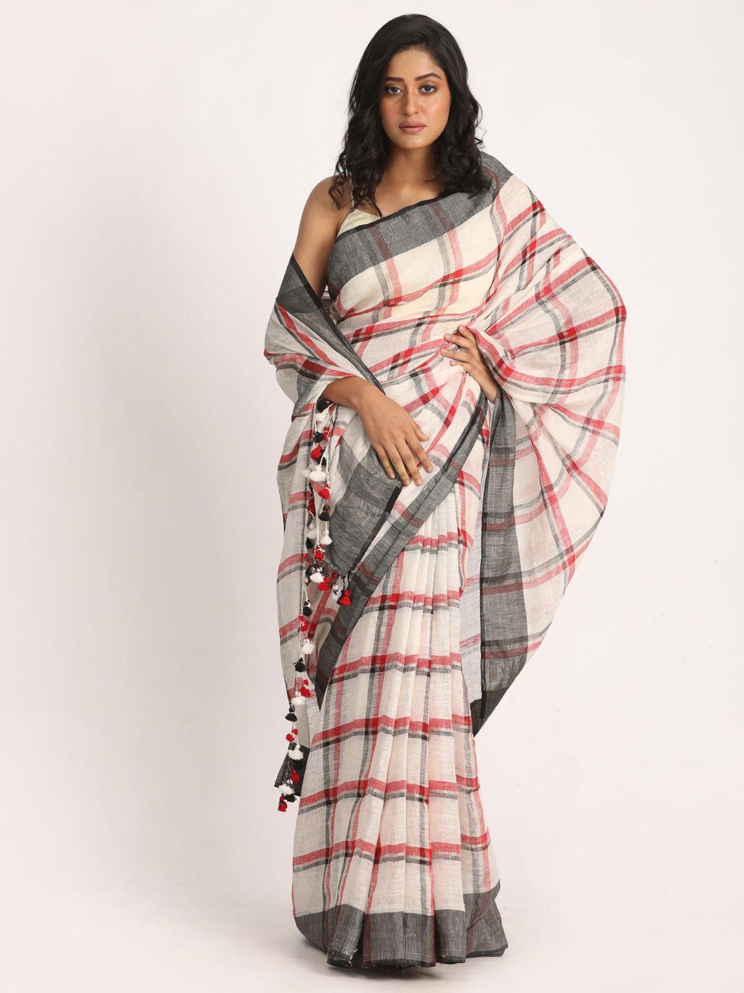 angoshobha checked pure linen saree