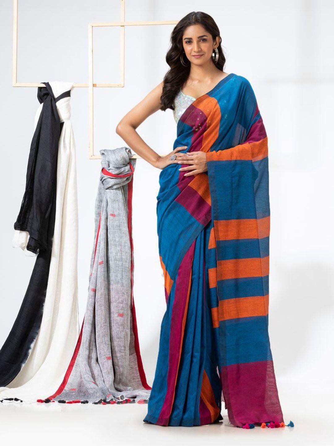 angoshobha colourblocked pure cotton saree