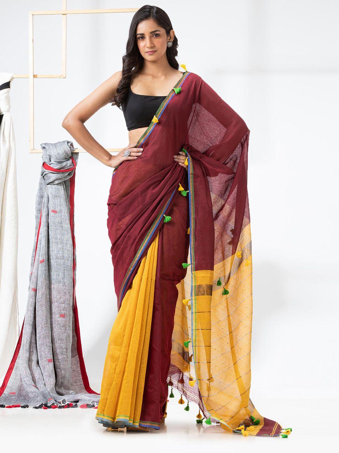 angoshobha colourblocked sequinned half and half saree