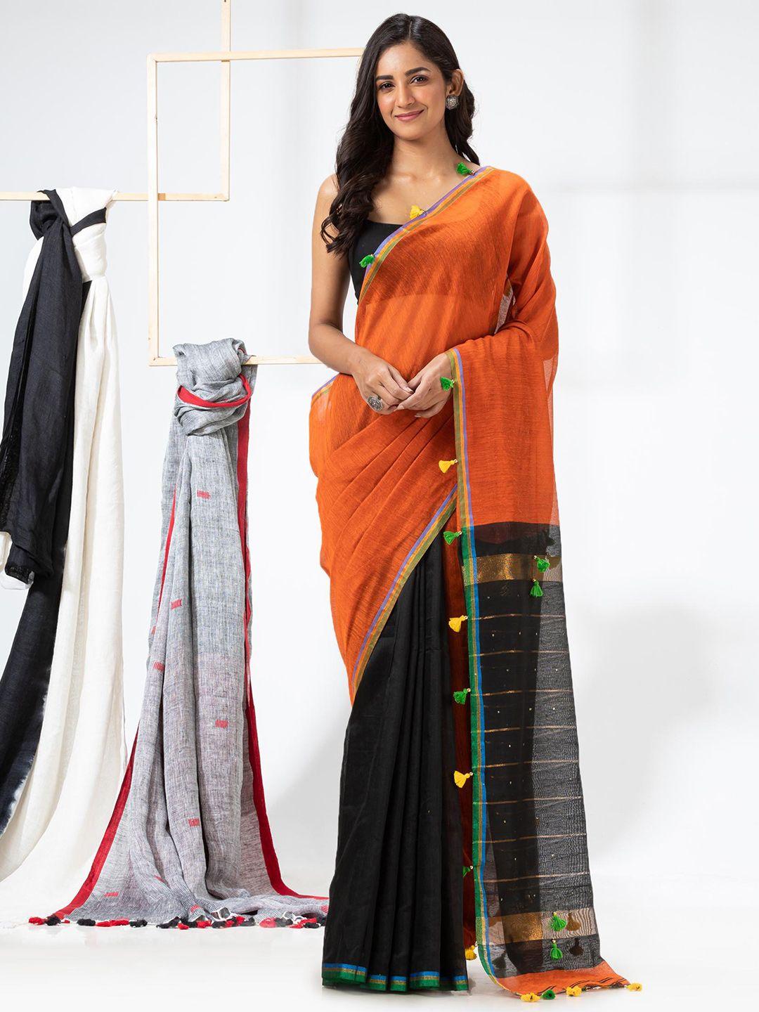 angoshobha colourblocked sequinned half and half saree