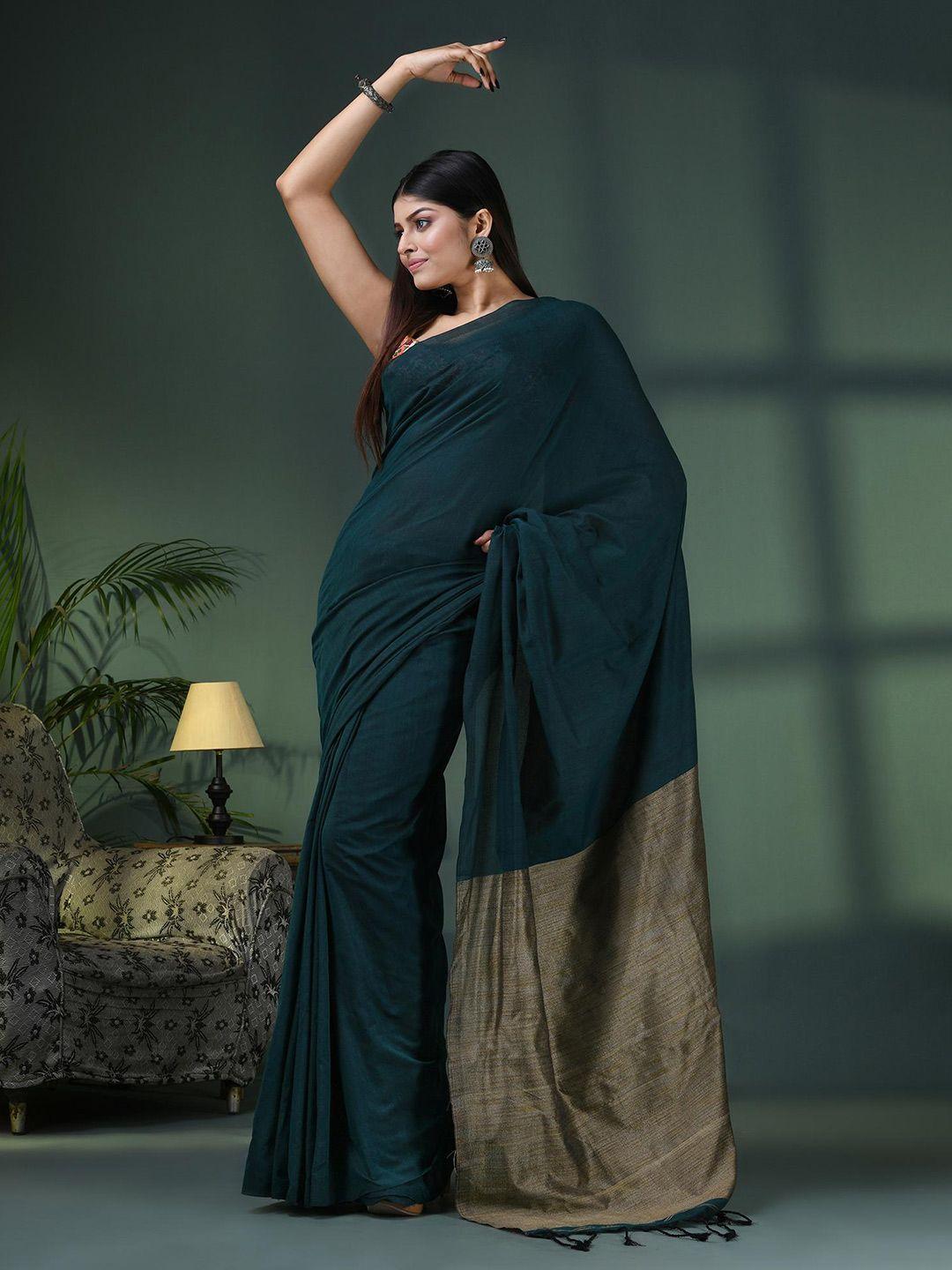 angoshobha colourblocked woven design saree with tassles