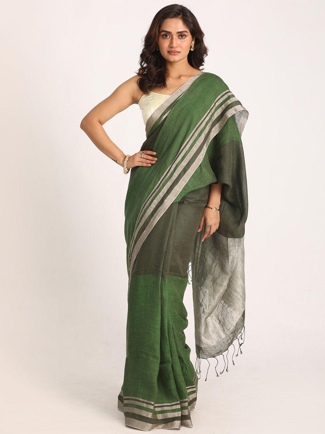 angoshobha colourblocked zari pure linen handloom saree