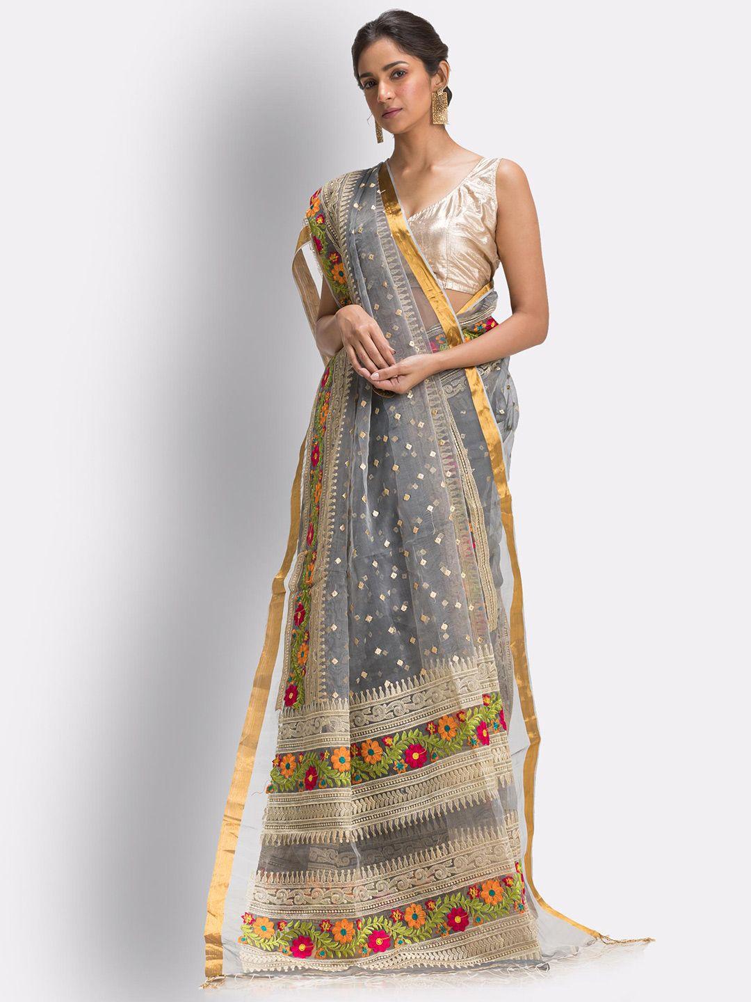 angoshobha ethnic motifs embroidered zari art silk saree