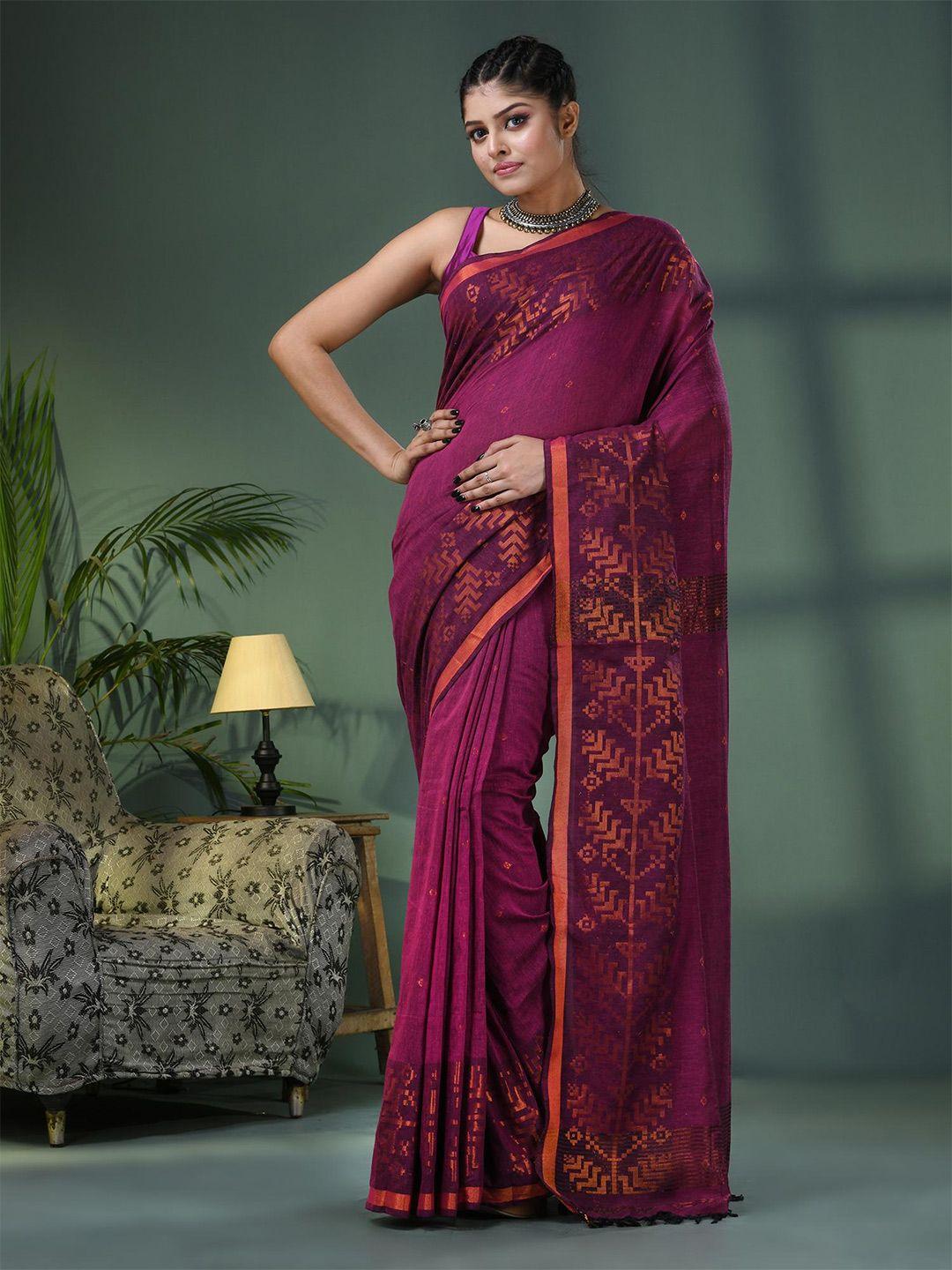 angoshobha ethnic motifs printed zari pure cotton saree