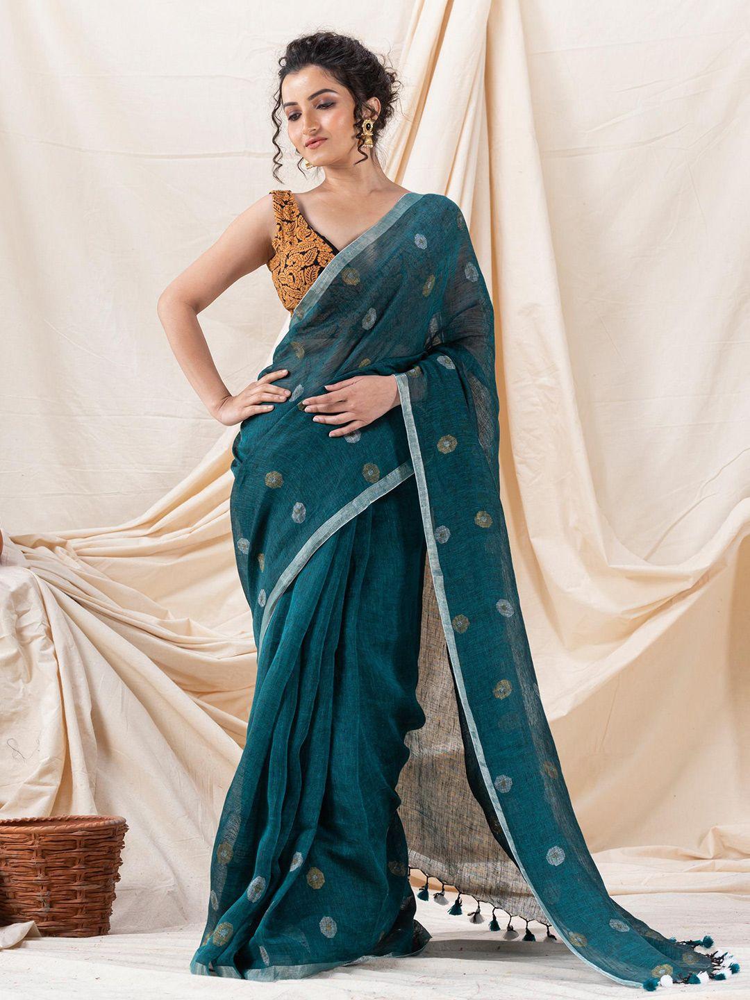 angoshobha ethnic motifs pure linen jamdani saree