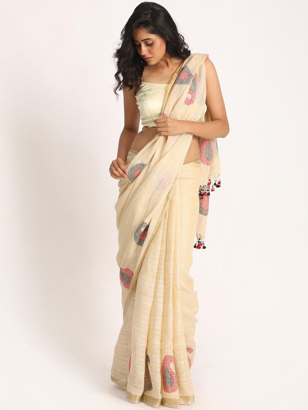 angoshobha ethnic motifs pure linen jamdani saree