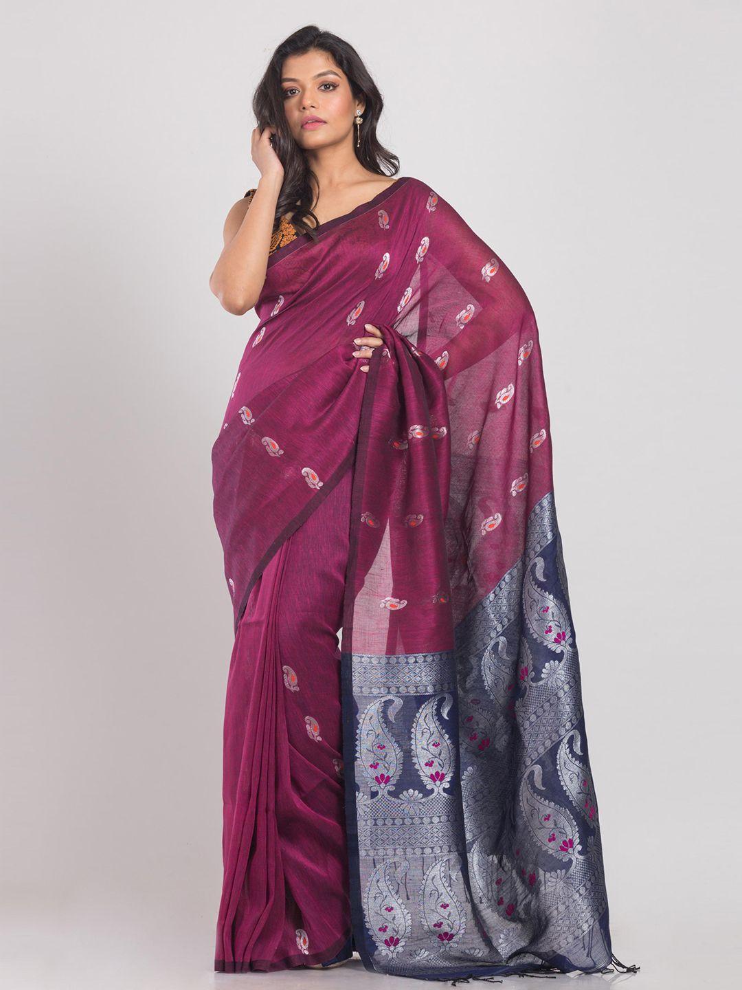 angoshobha ethnic motifs zari pure linen saree