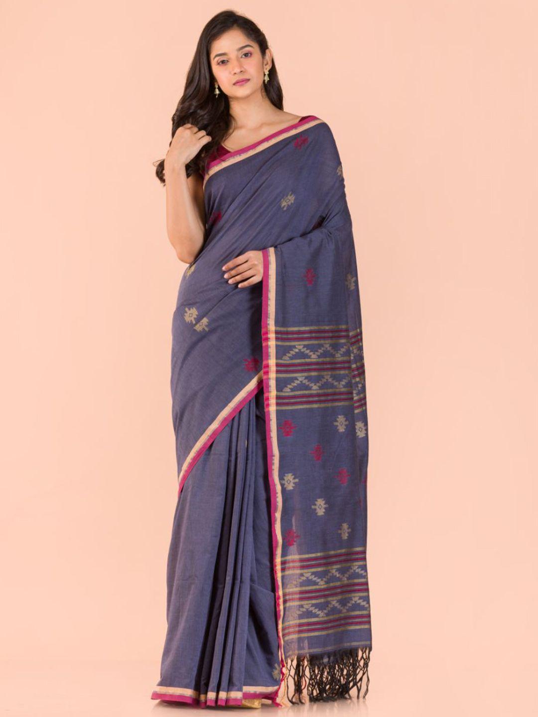 angoshobha ethnic motifs zari woven design pure cotton jamdani saree