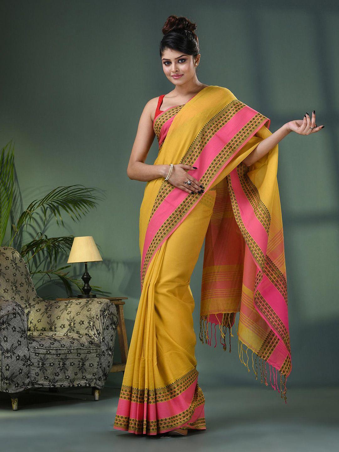 angoshobha ethnic printed border pure cotton saree