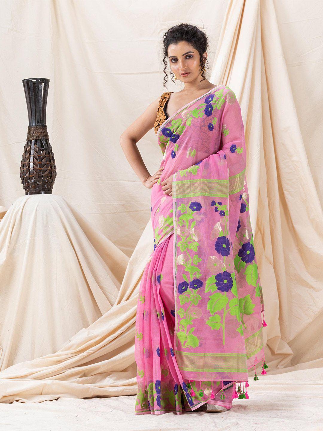 angoshobha floral woven design jamdani saree