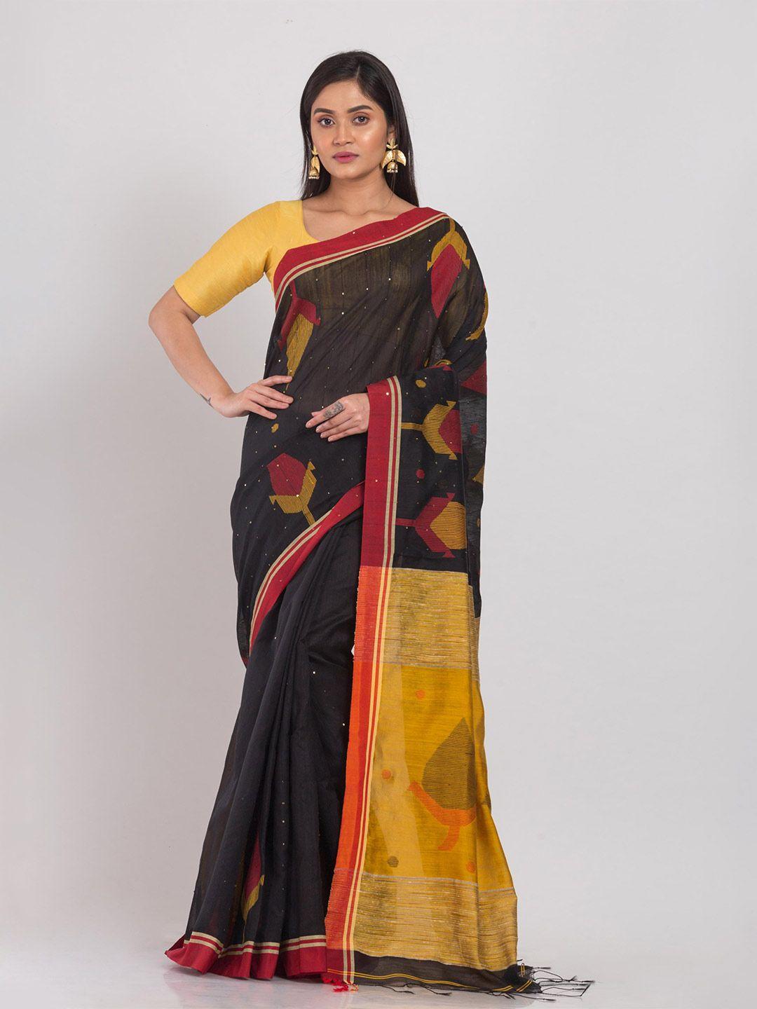 angoshobha floral woven design silk cotton jamdani saree