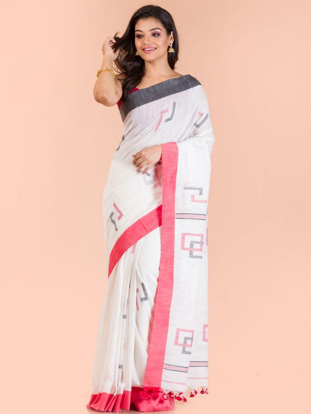 angoshobha geometric printed woven design pure cotton jamdani saree