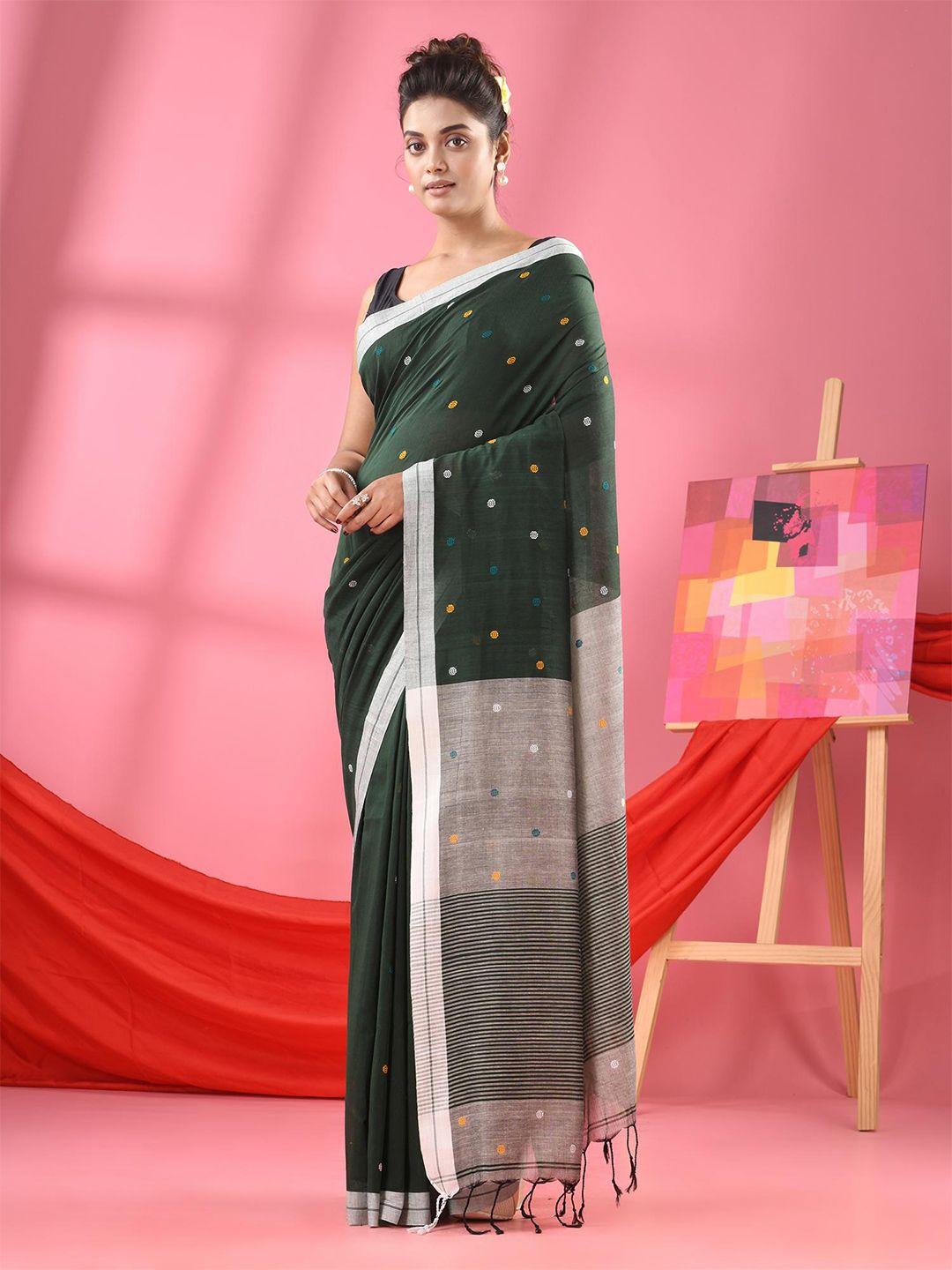 angoshobha geometric woven design pure cotton handloom saree