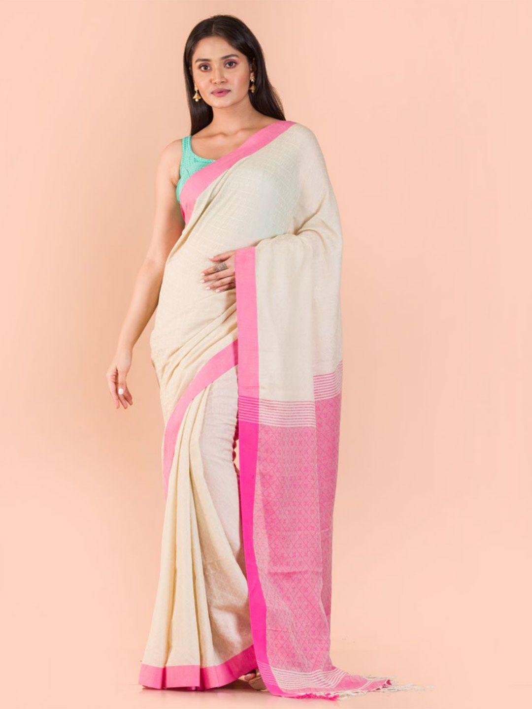 angoshobha geometric woven design pure cotton saree