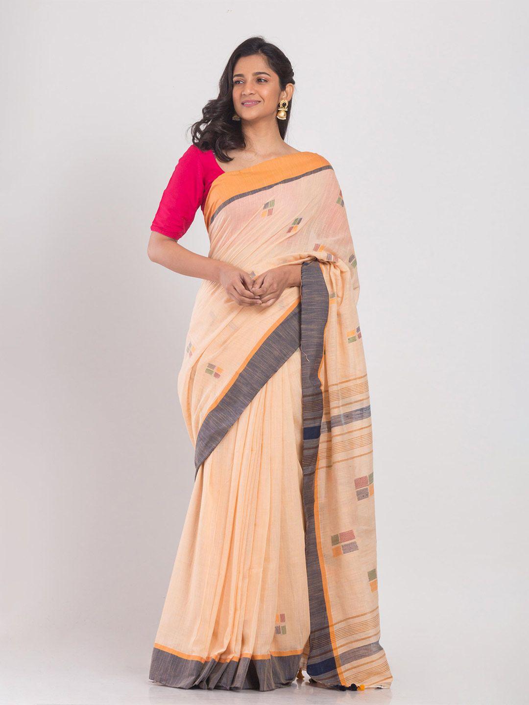 angoshobha geometric woven design pure cotton saree