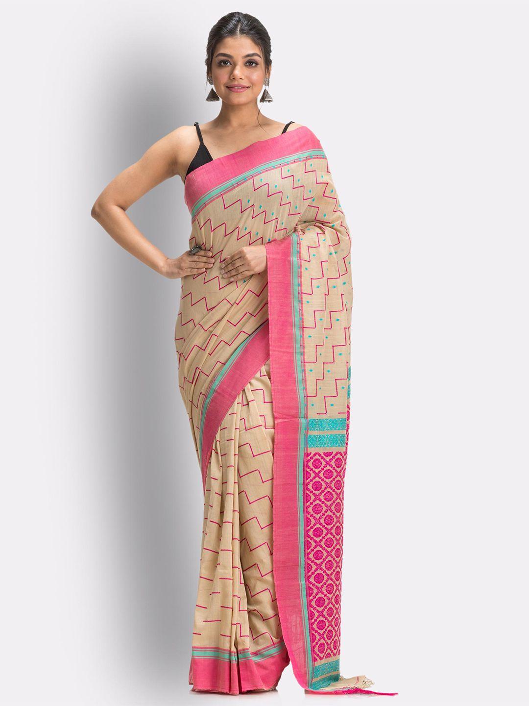 angoshobha geometric woven design pure cotton saree