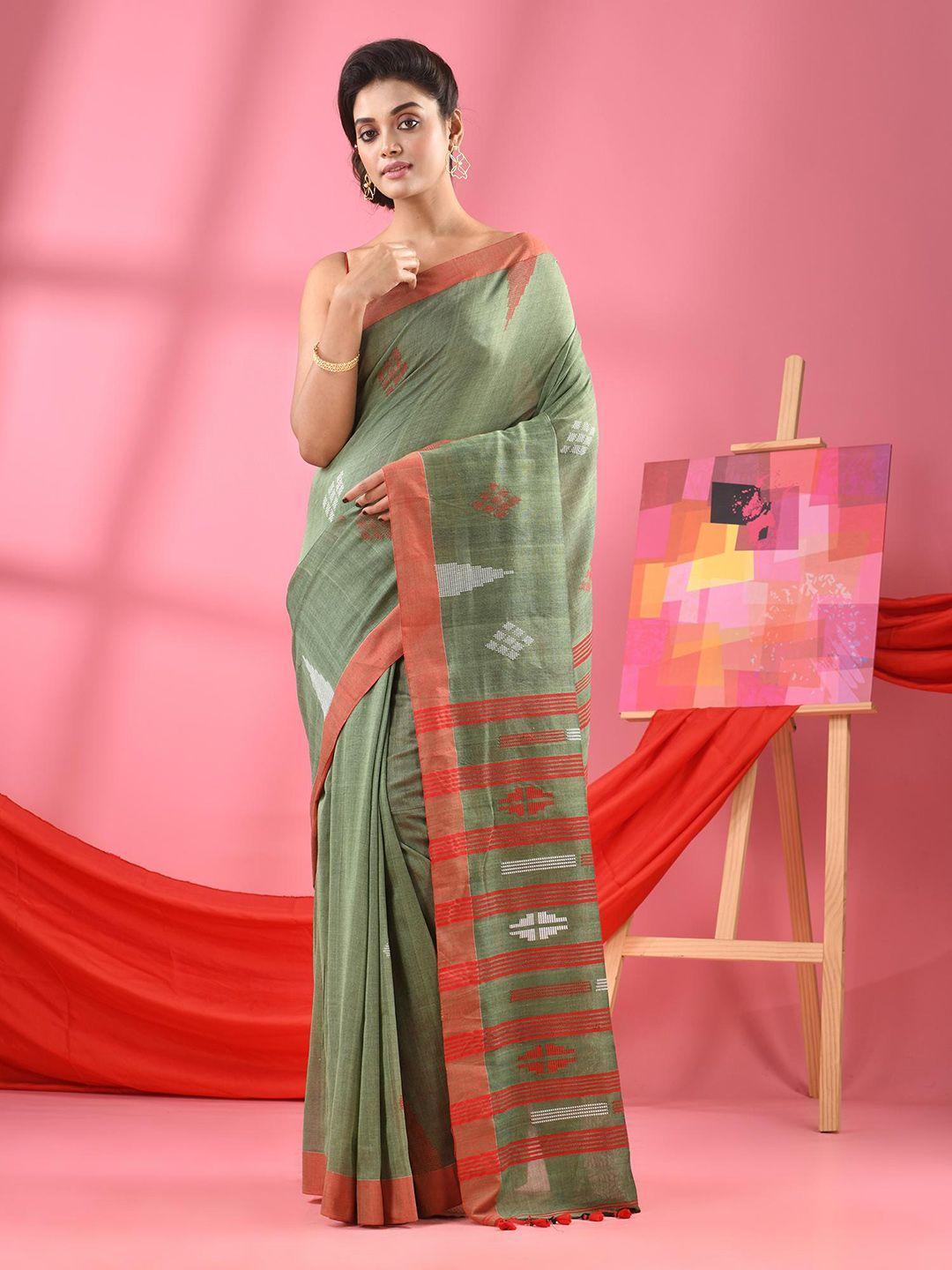 angoshobha geometric woven design pure cotton saree