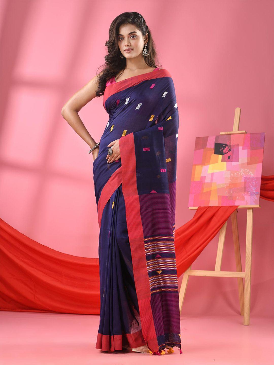 angoshobha geometric woven design pure cotton saree