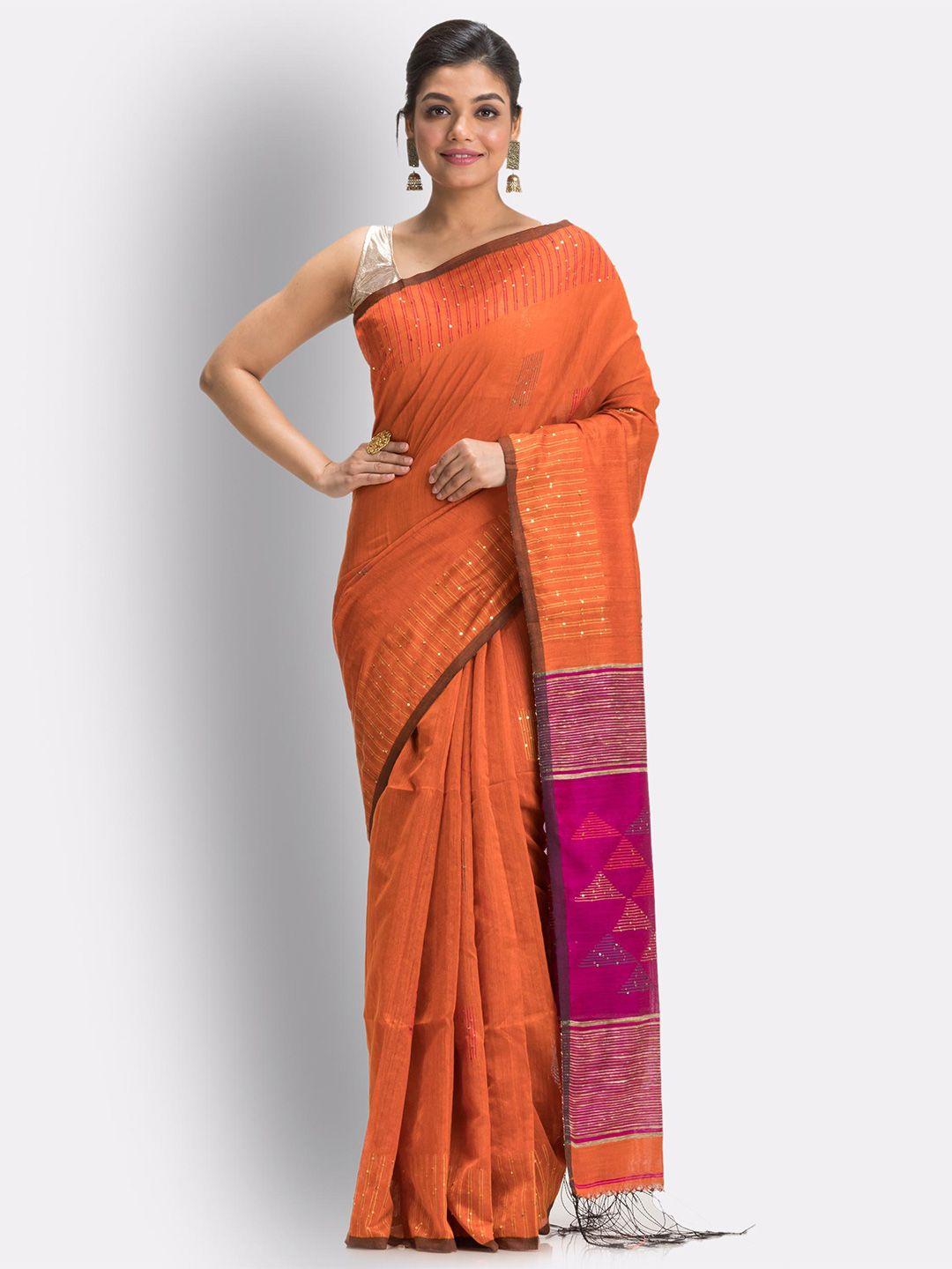 angoshobha geometric woven design sequinned jamdani saree