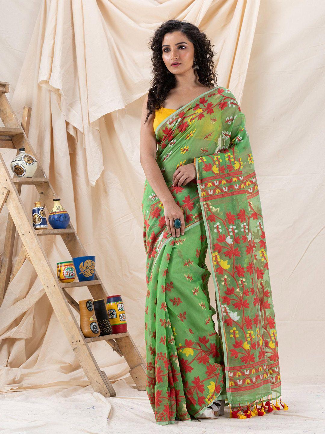 angoshobha green woven design handloom jamdani saree