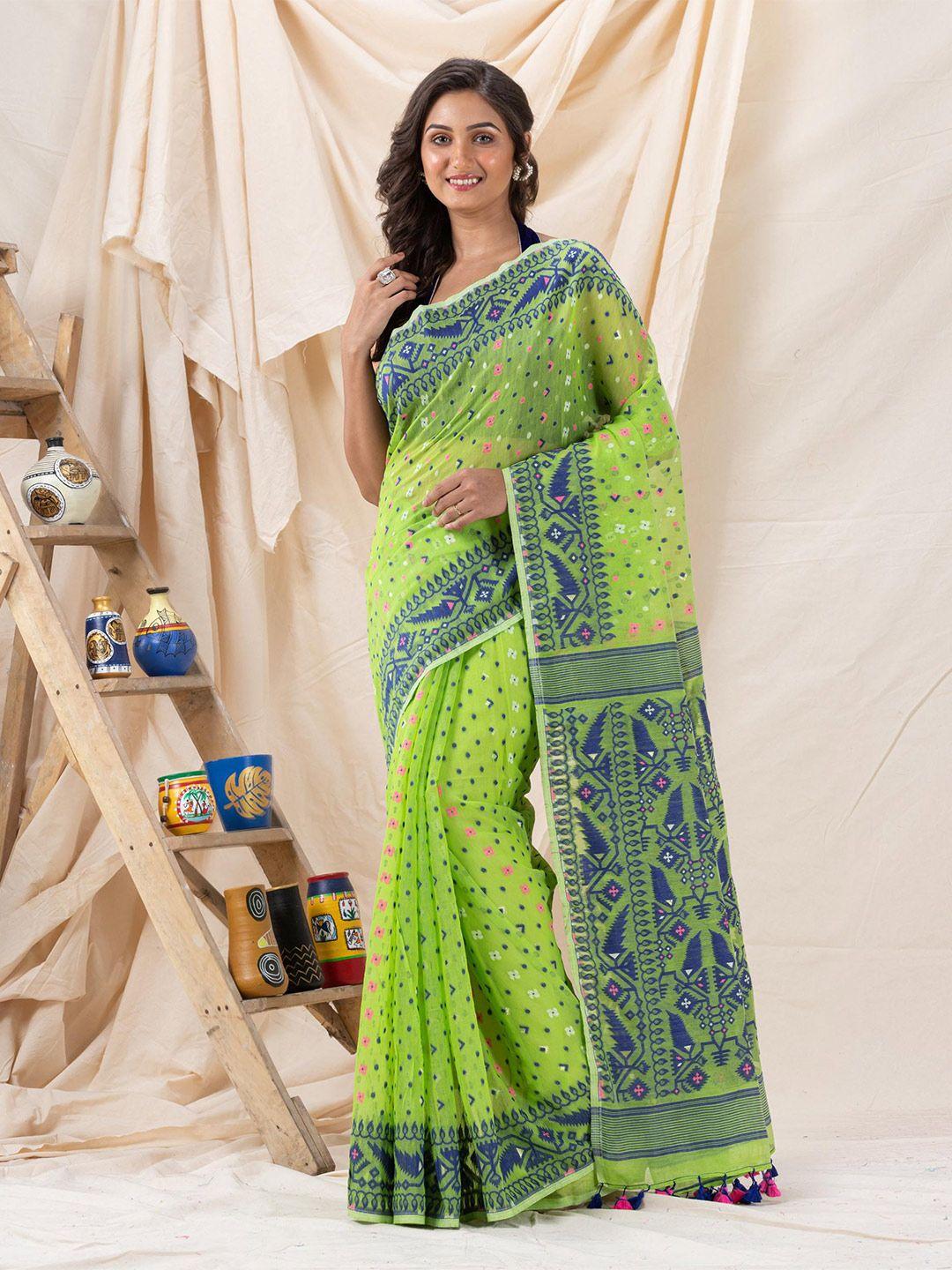 angoshobha green woven design handloom jamdani saree