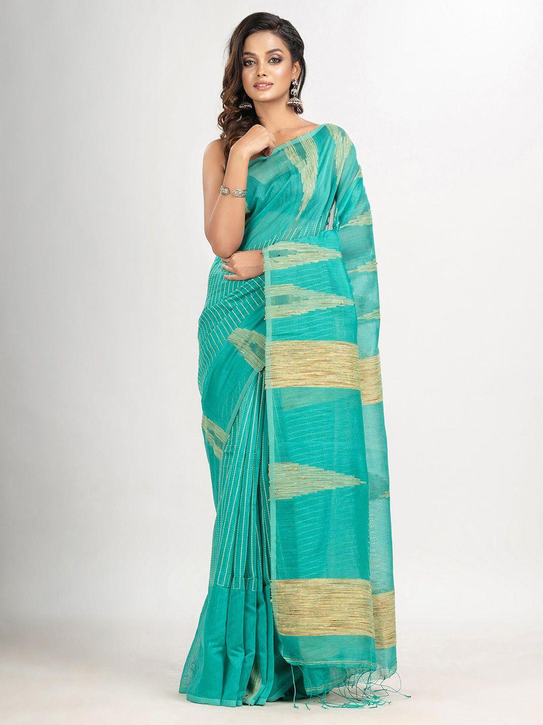 angoshobha green woven design handloom saree