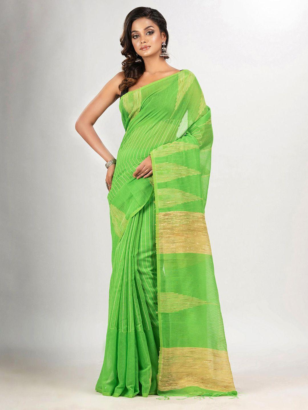 angoshobha green woven design handloom saree