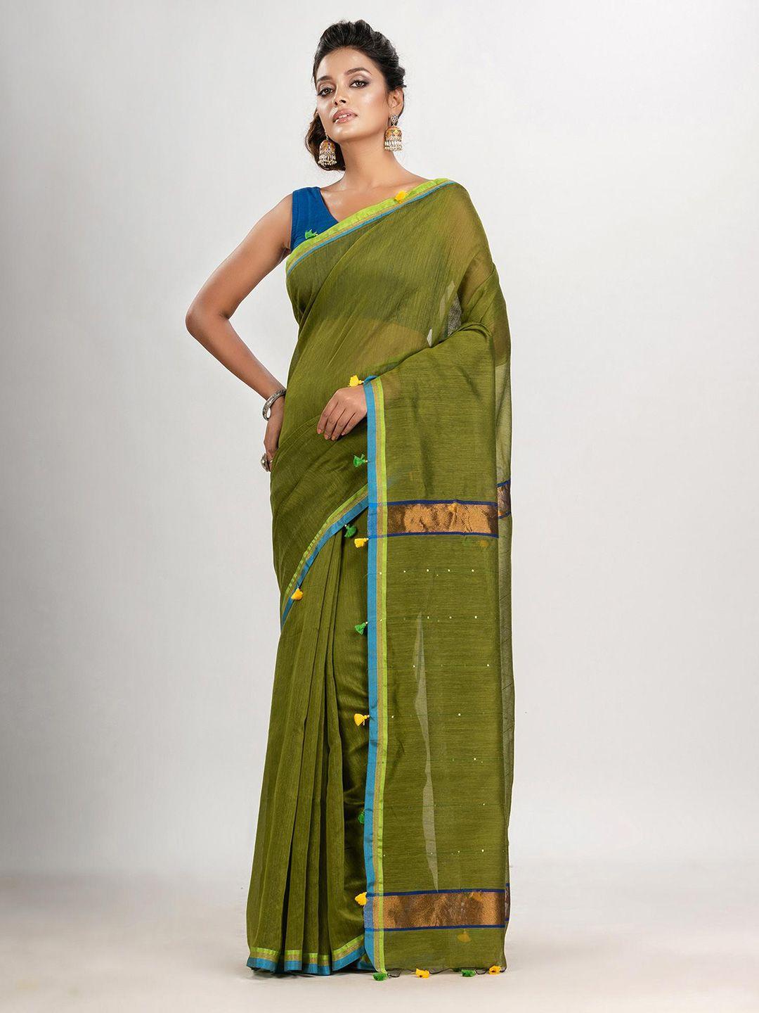 angoshobha green woven design handloom saree