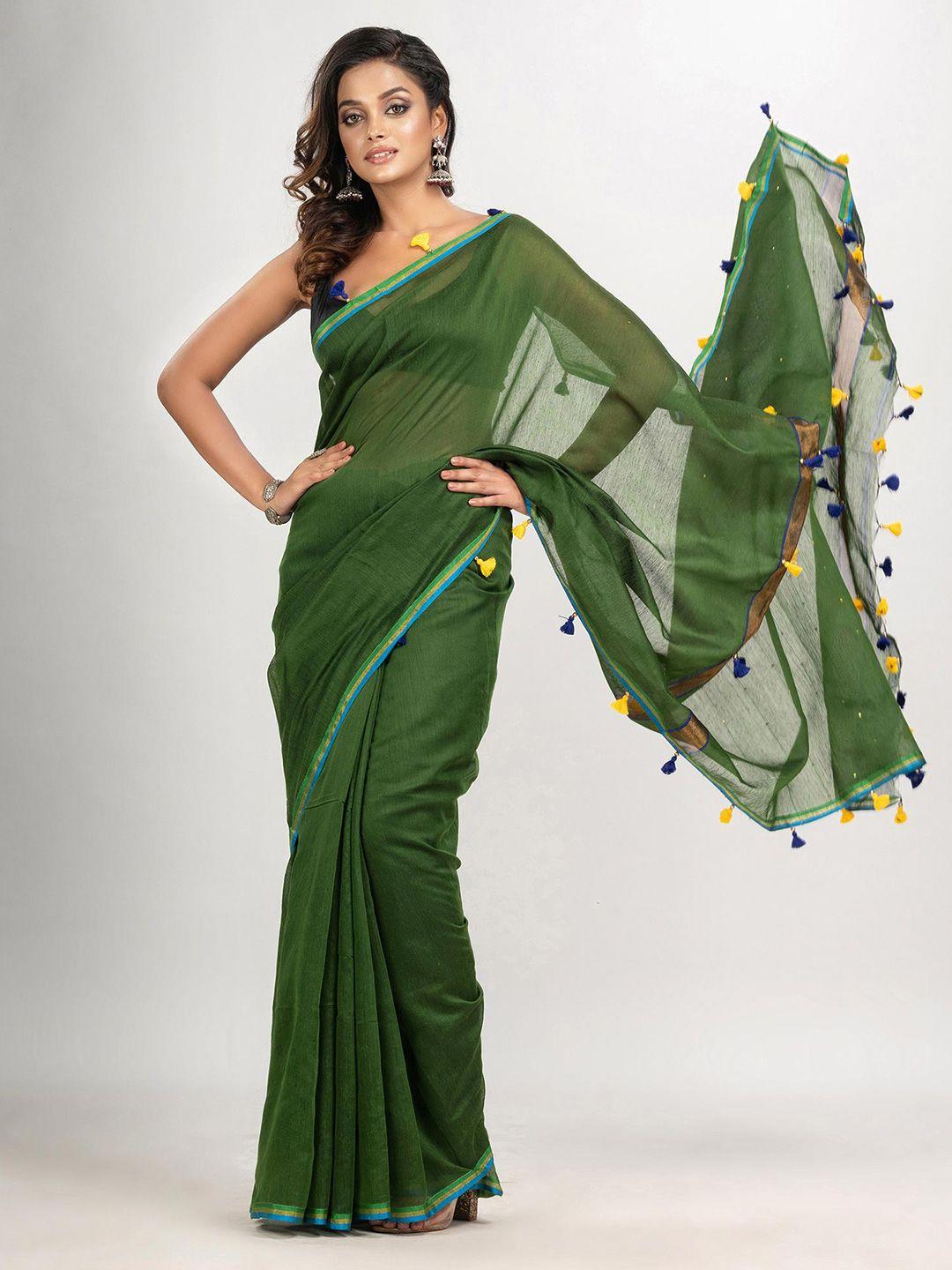 angoshobha green woven design handloom saree