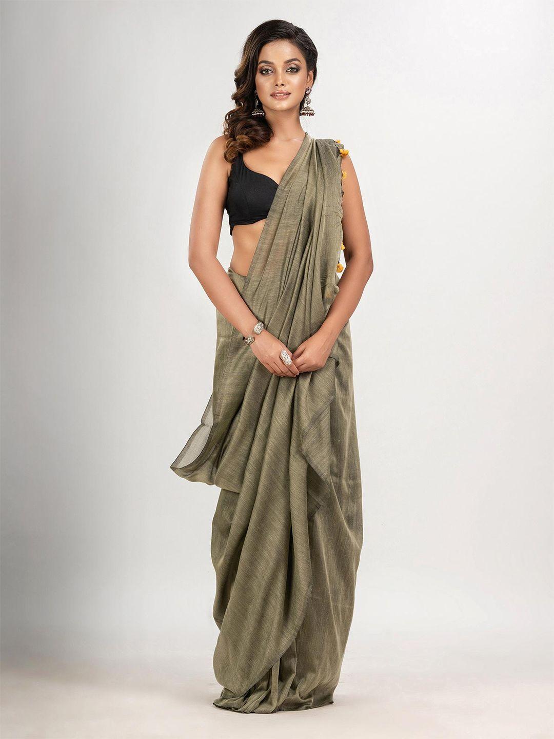 angoshobha green woven design pure cotton handloom saree